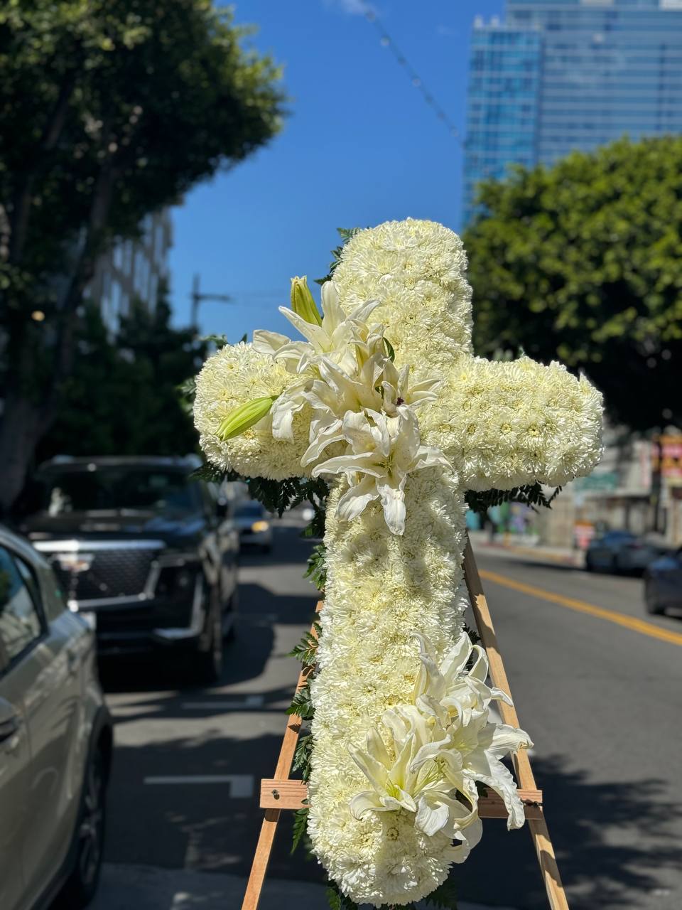 lily flower arrangement for funeral Funeral Cross White Lily