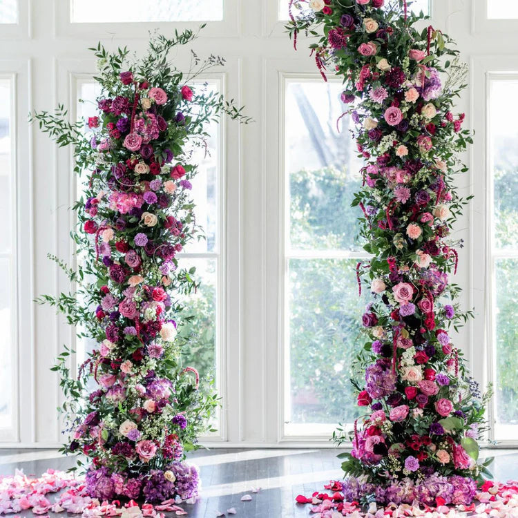 Asymmetrical floral arch installation