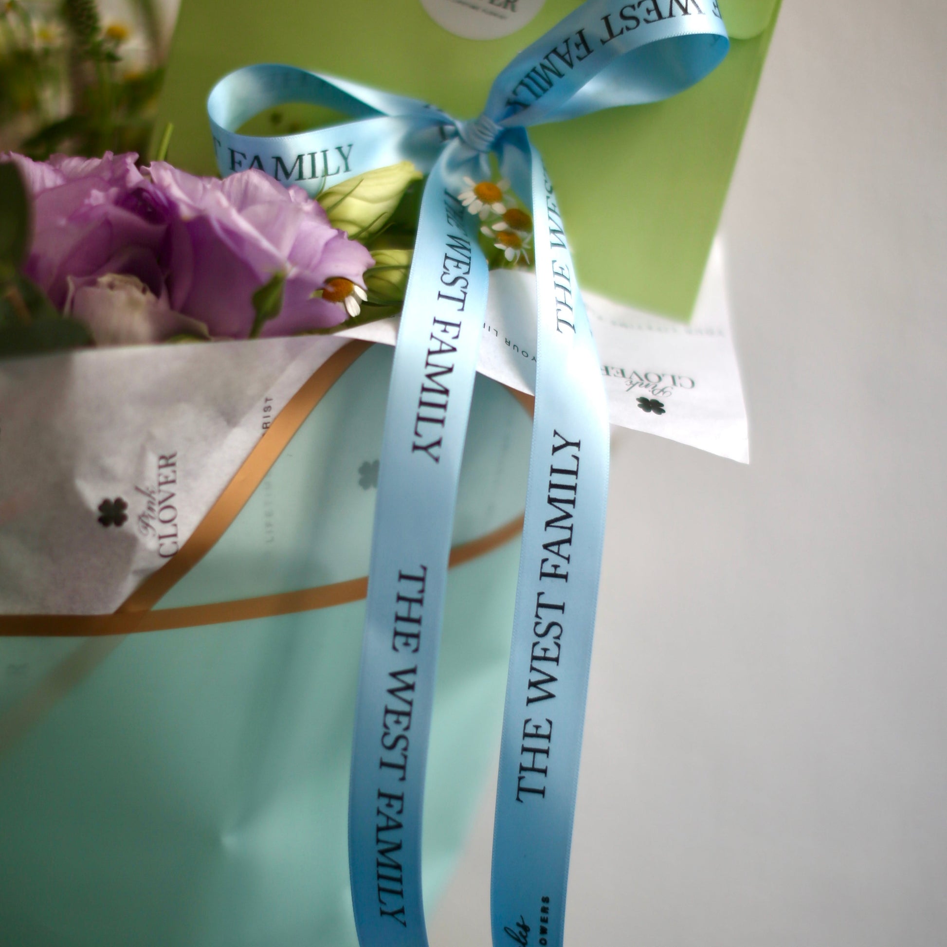 Custom Ribbon - Los Angeles Florist - Pink Clover