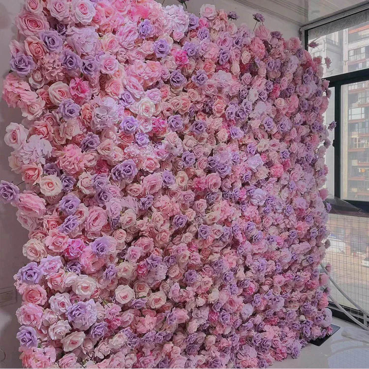 Pink and purple roses flower wall