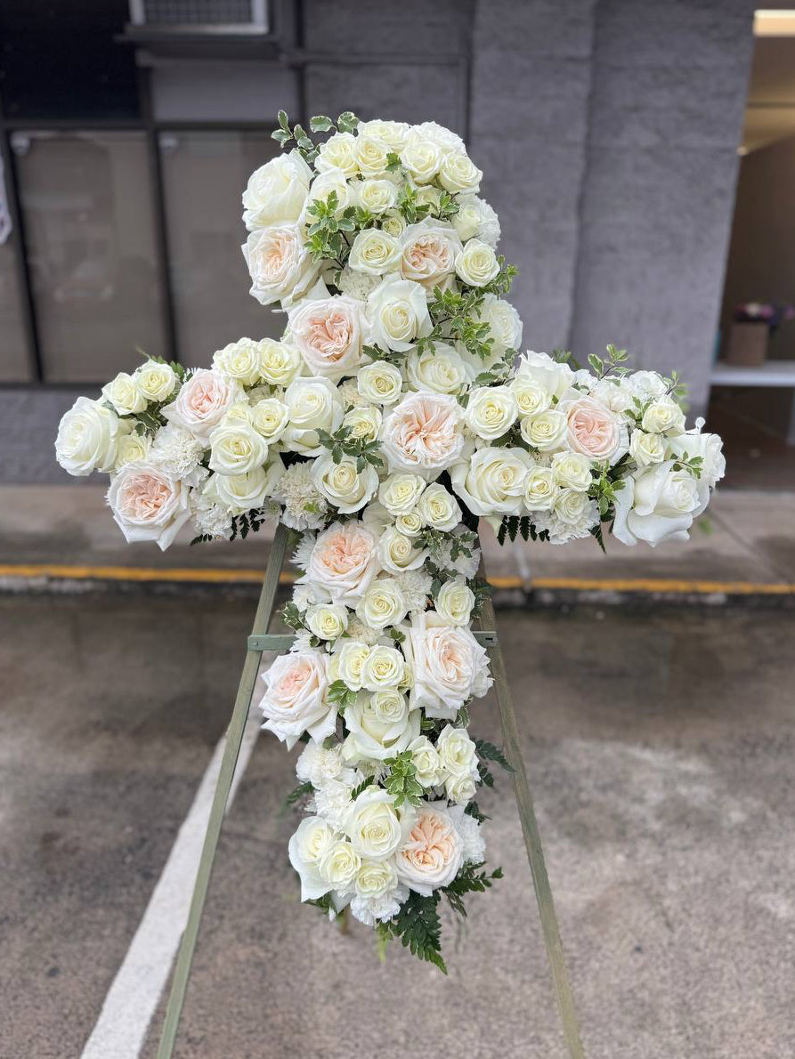 Funeral Cross White Roses